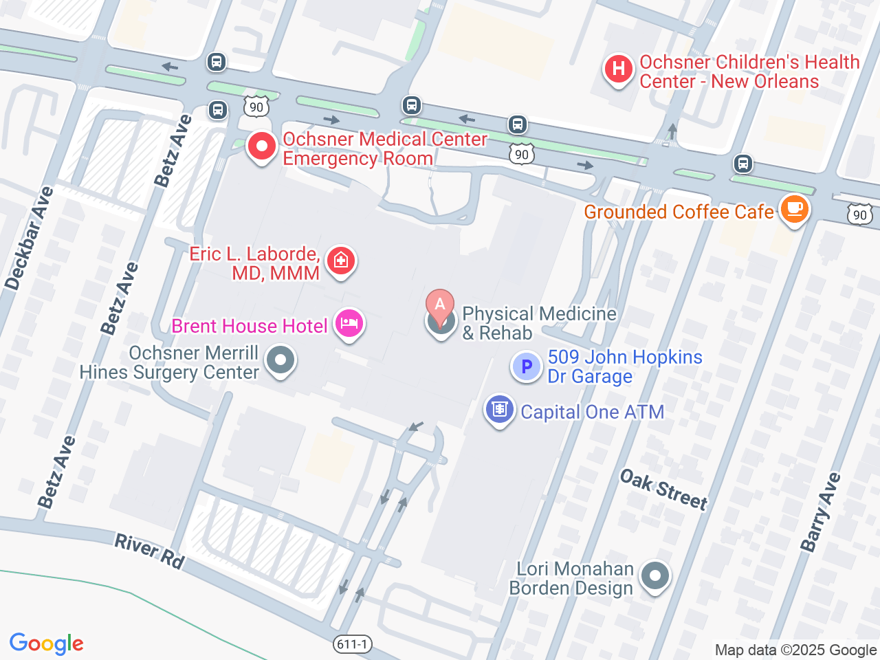 Map of Ochsner-affiliated facilities that provide services related to Mental Wellness Program