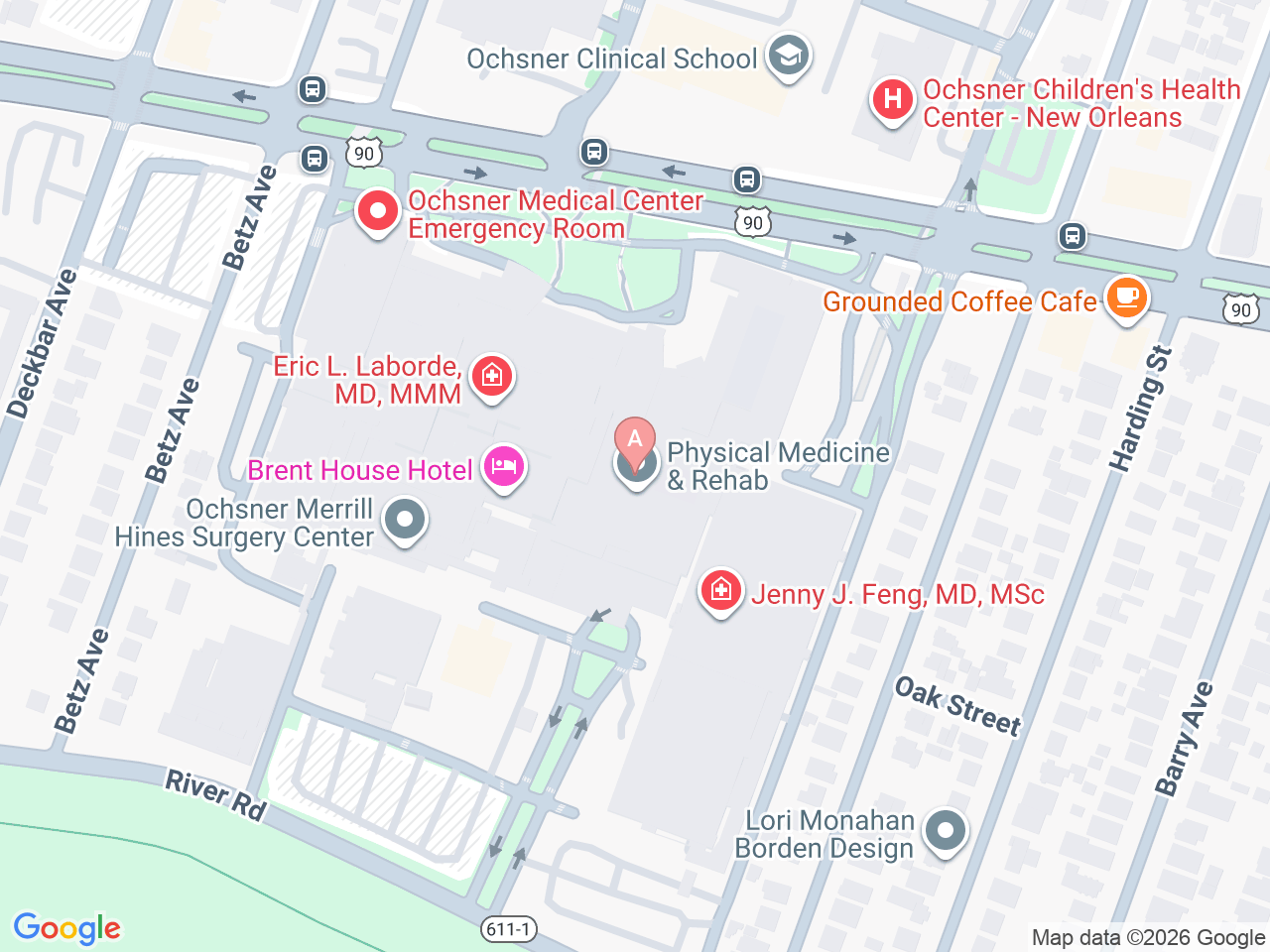 Map of Ochsner-affiliated facilities that provide services related to Mental Wellness Program