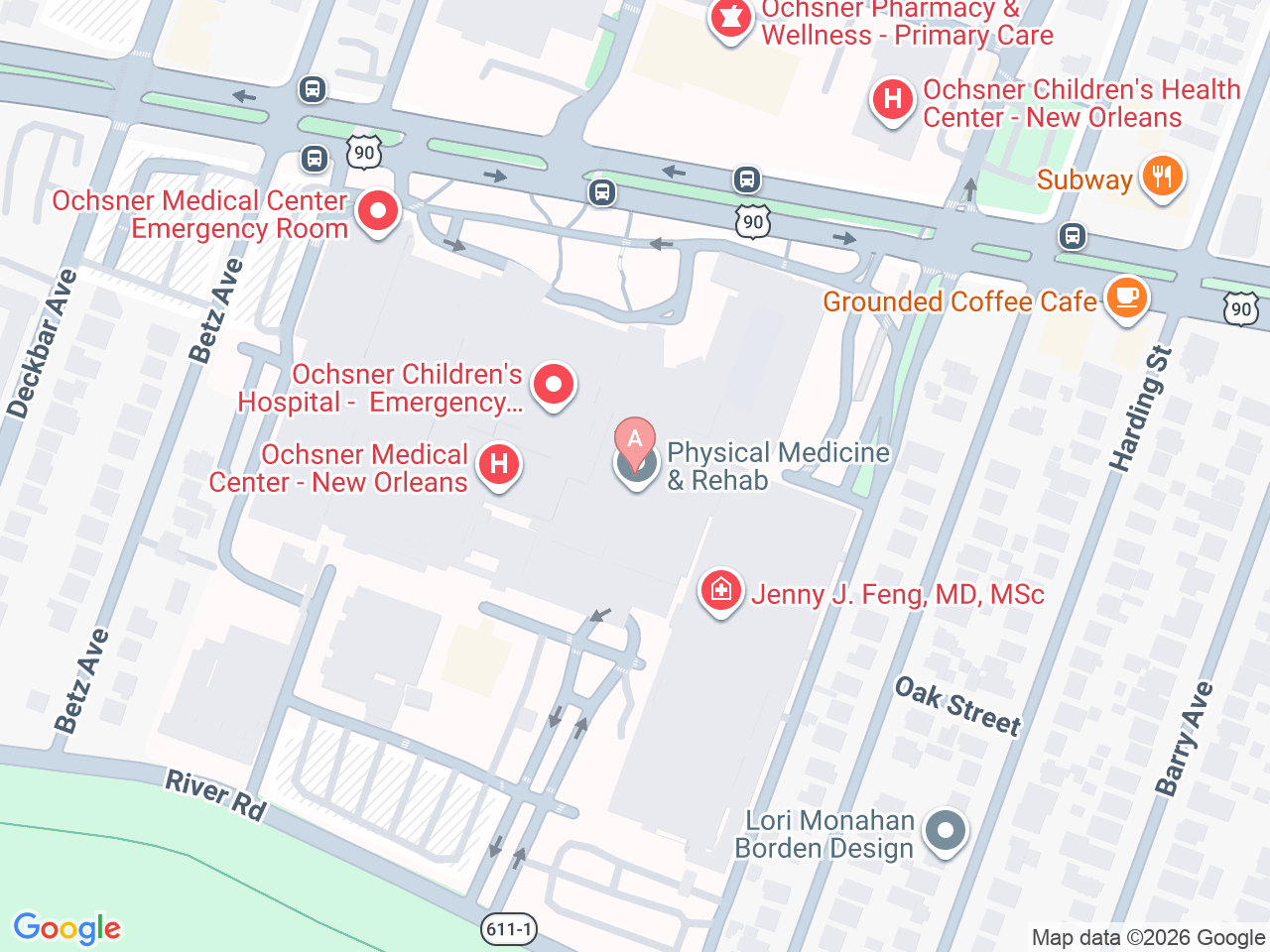 Map of Ochsner-affiliated facilities that provide services related to Mental Wellness Program