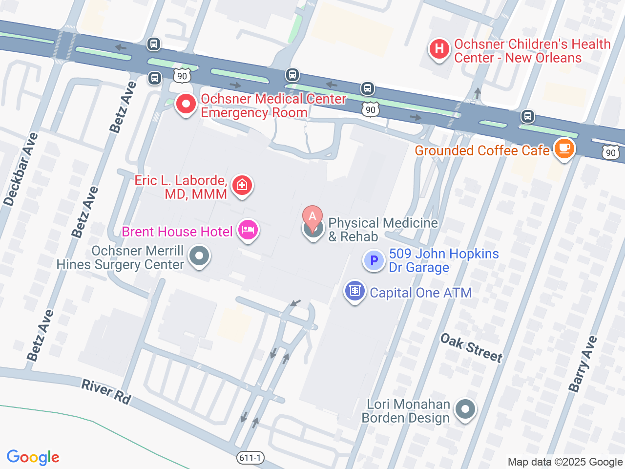 Map of Ochsner-affiliated facilities that provide services related to Ochsner Recovery Program