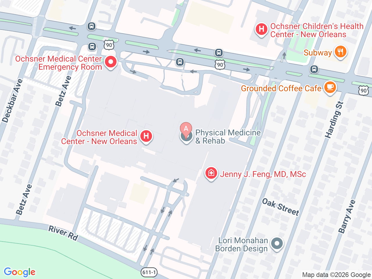 Map of Ochsner-affiliated facilities that provide services related to Ochsner Recovery Program