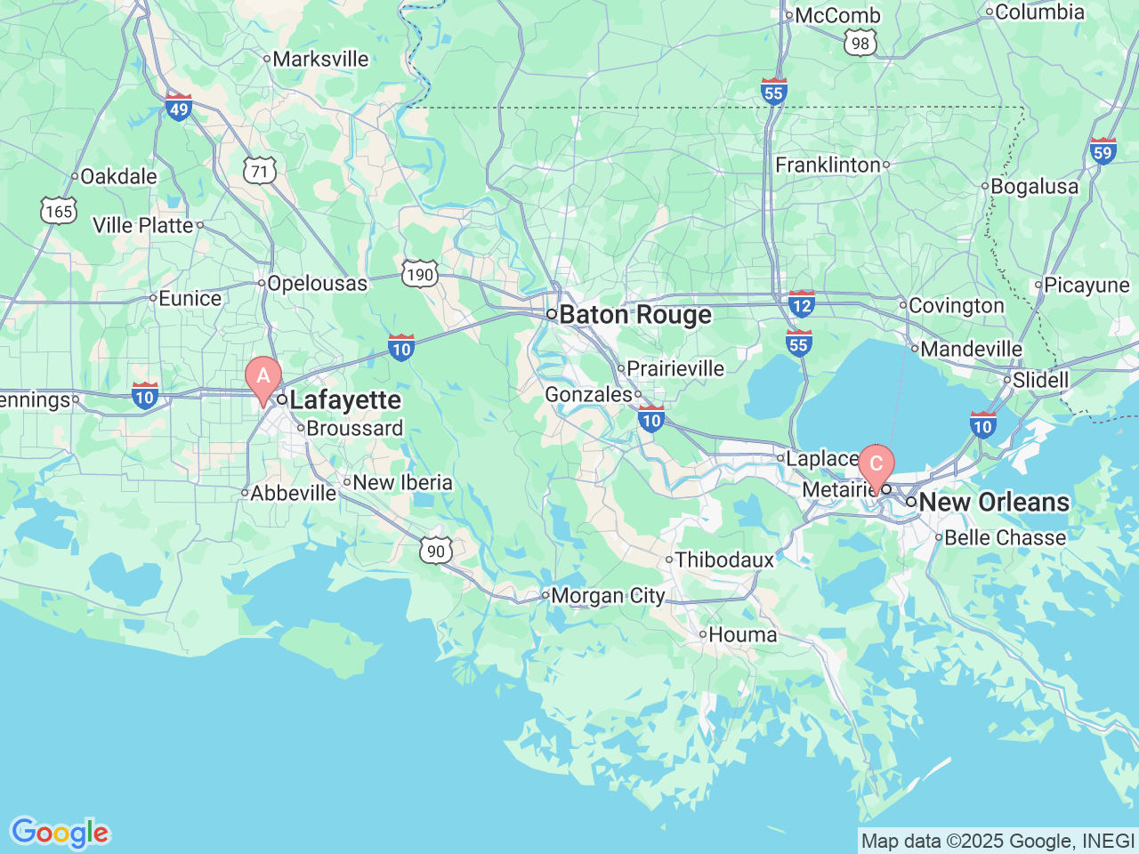 Map of Ochsner-affiliated facilities that provide services related to Orthobiologics: ​Advanced Injection Therapies