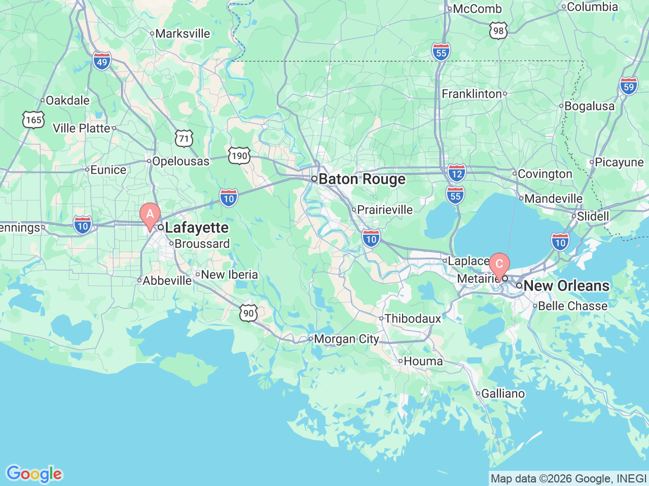 Map of Ochsner-affiliated facilities that provide services related to Orthobiologics: ​Advanced Injection Therapies