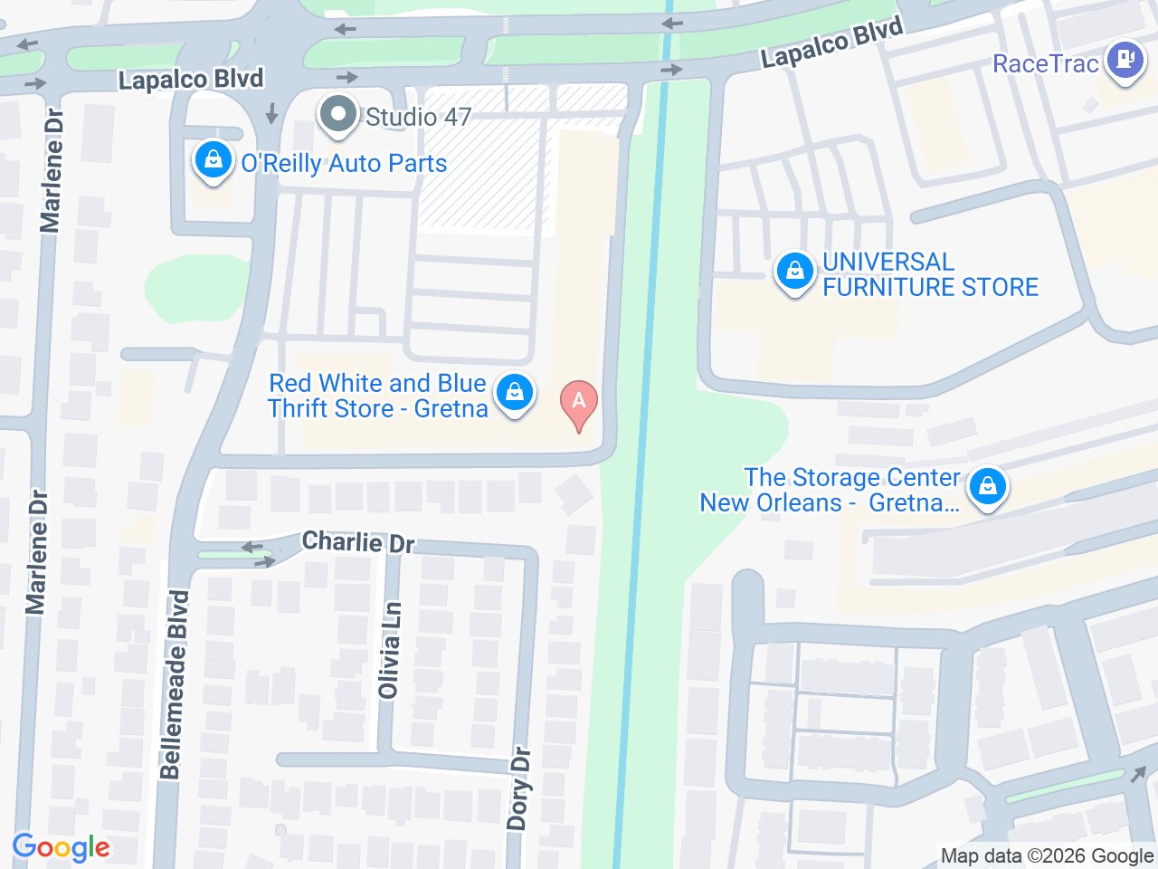 Map of Ochsner-affiliated facilities that provide services related to Orthopedics: West Bank