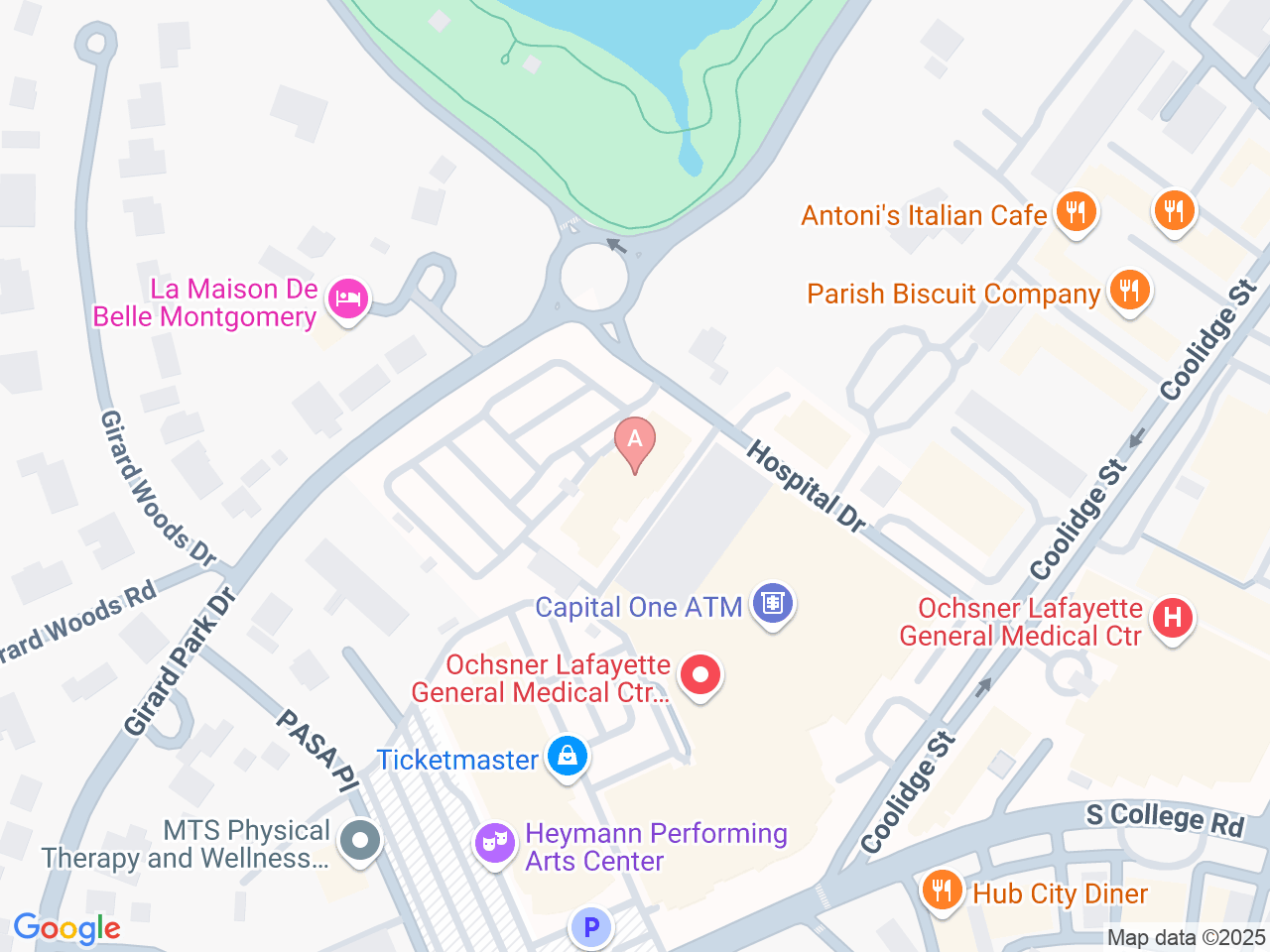 Map of Ochsner-affiliated facilities that provide services related to Pediatric Heart Transplant