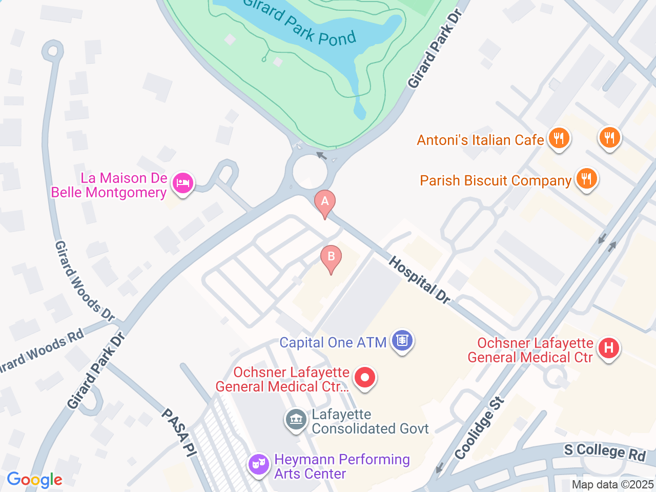 Map of Ochsner-affiliated facilities that provide services related to Pediatric Heart Transplant