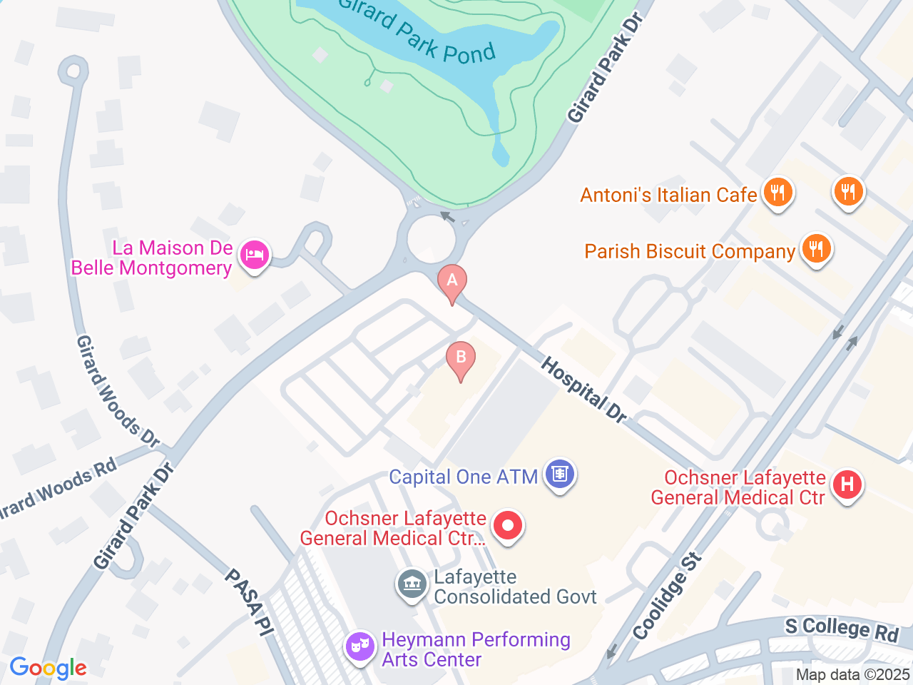 Map of Ochsner-affiliated facilities that provide services related to Pediatric Heart Transplant