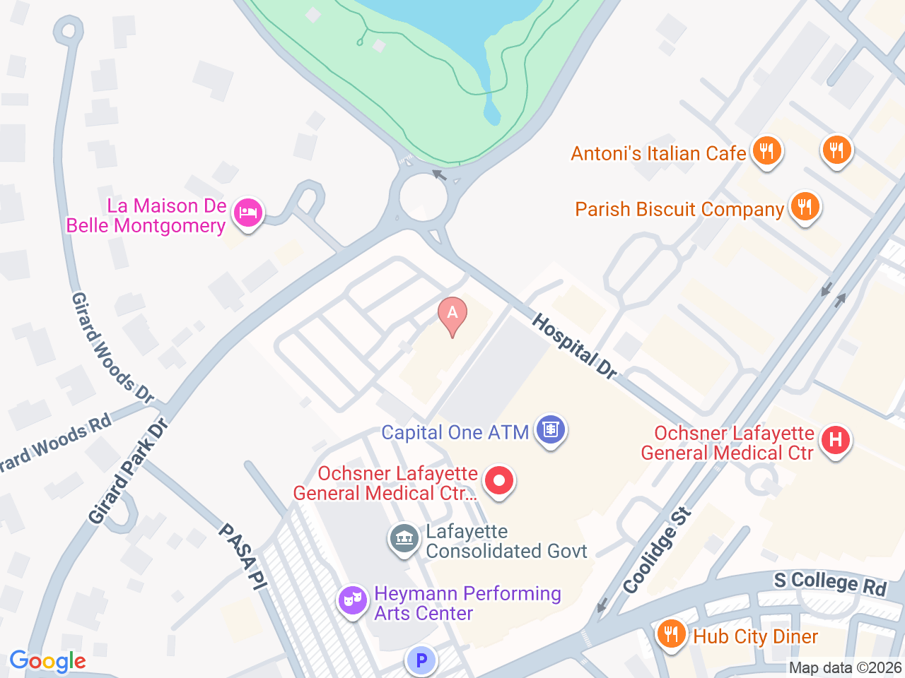 Map of Ochsner-affiliated facilities that provide services related to Pediatric Heart Transplant