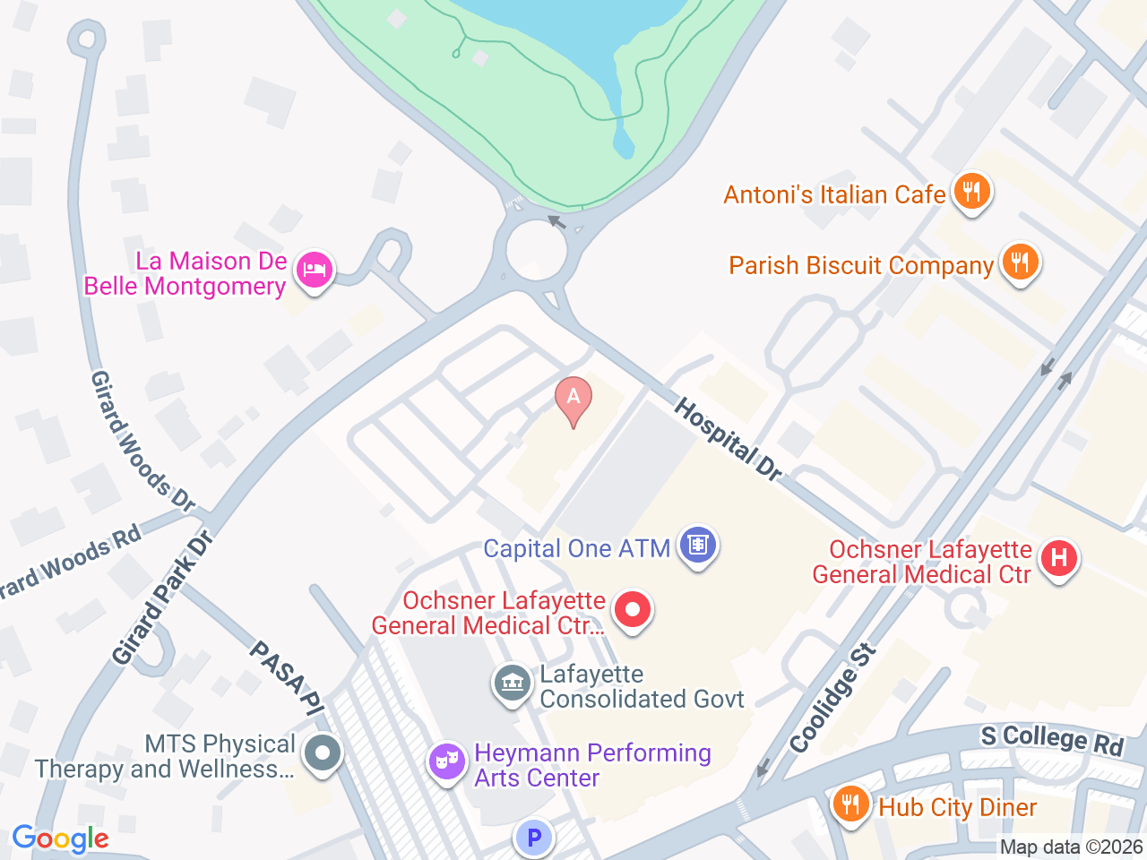 Map of Ochsner-affiliated facilities that provide services related to Pediatric Heart Transplant