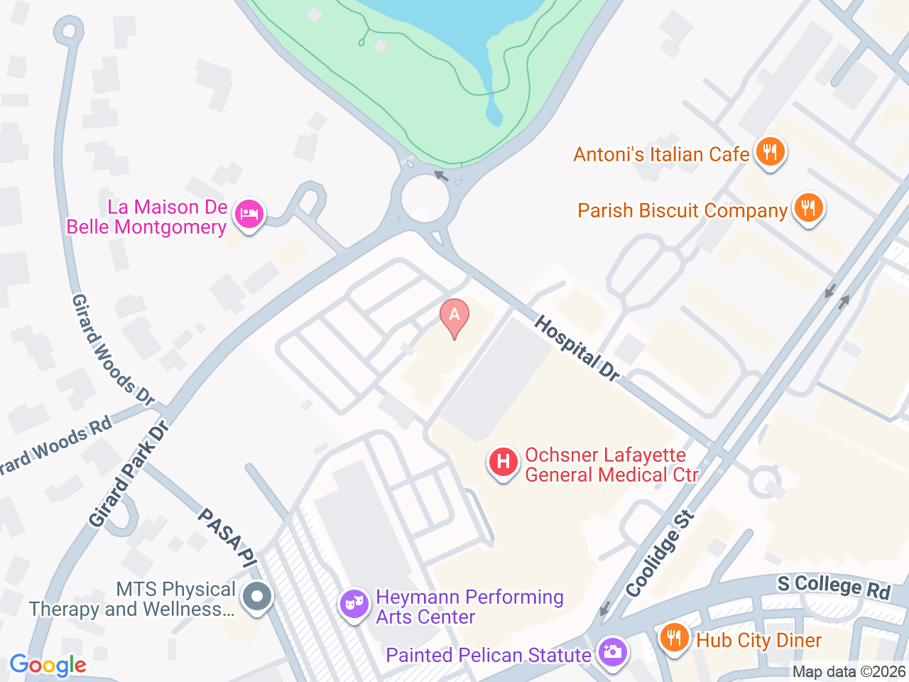 Map of Ochsner-affiliated facilities that provide services related to Pediatric Heart Transplant