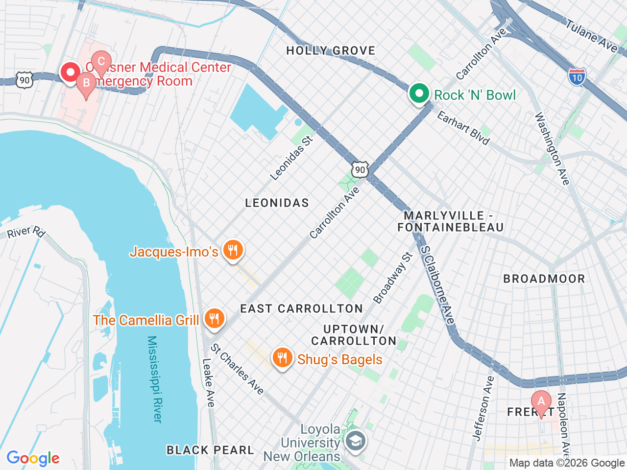 Map of Ochsner-affiliated facilities that provide services related to Pediatric Infectious Disease