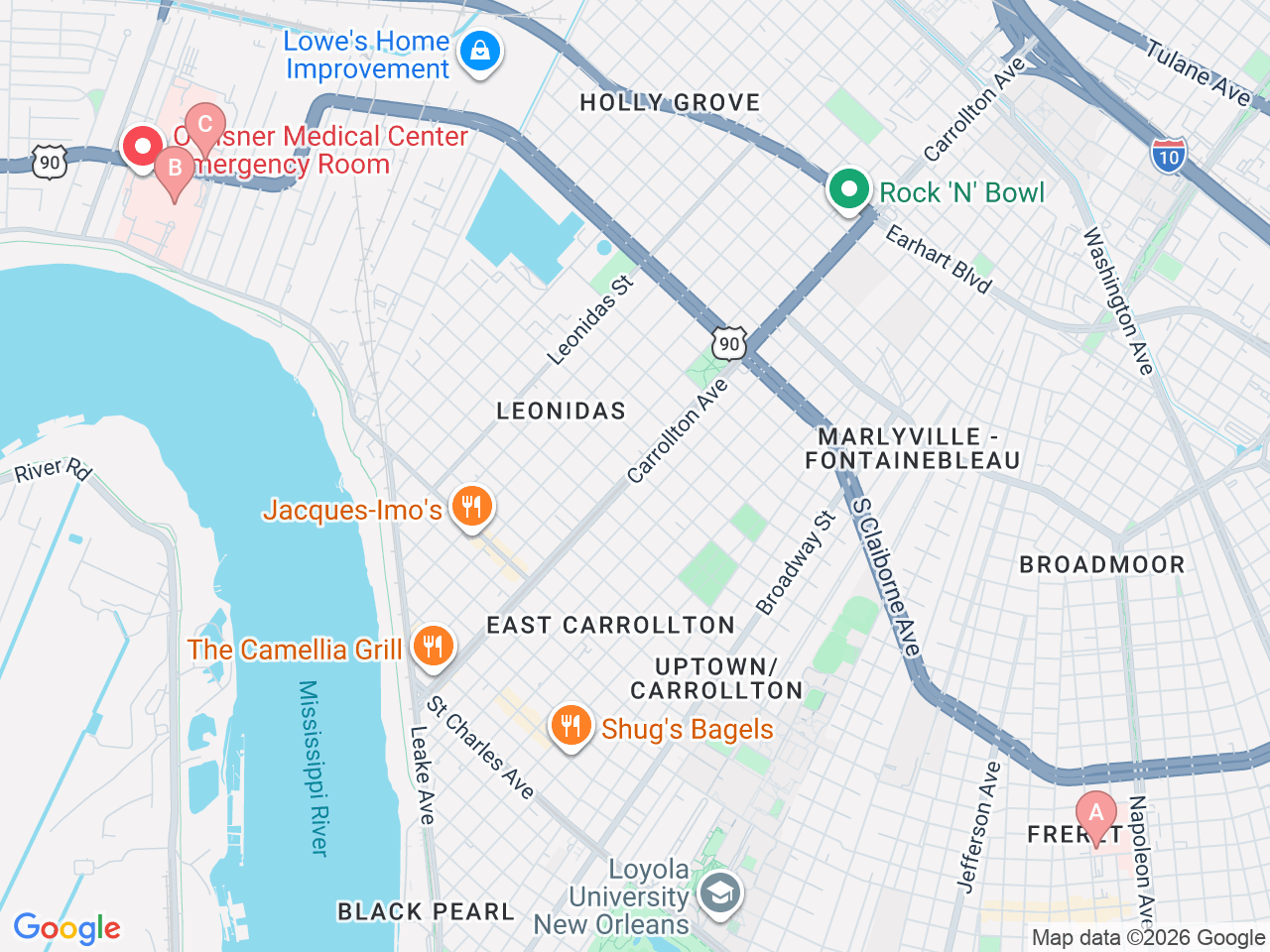 Map of Ochsner-affiliated facilities that provide services related to Pediatric Infectious Disease