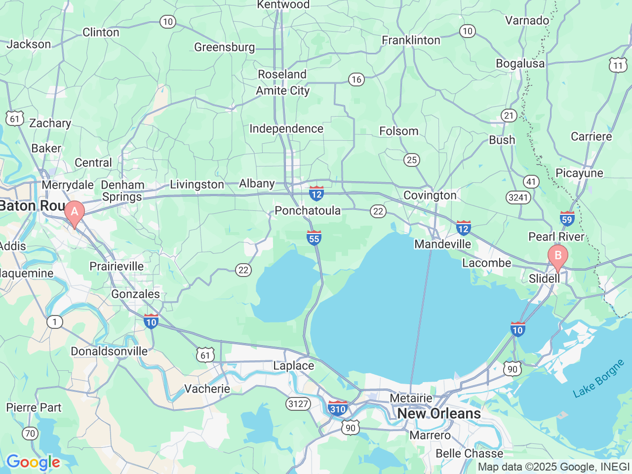 Map of Ochsner-affiliated facilities that provide services related to Pediatric Neurology
