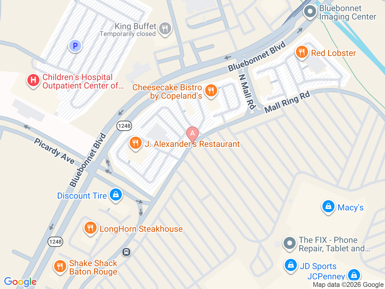 Map of Ochsner-affiliated facilities that provide services related to Pediatric Pulmonology