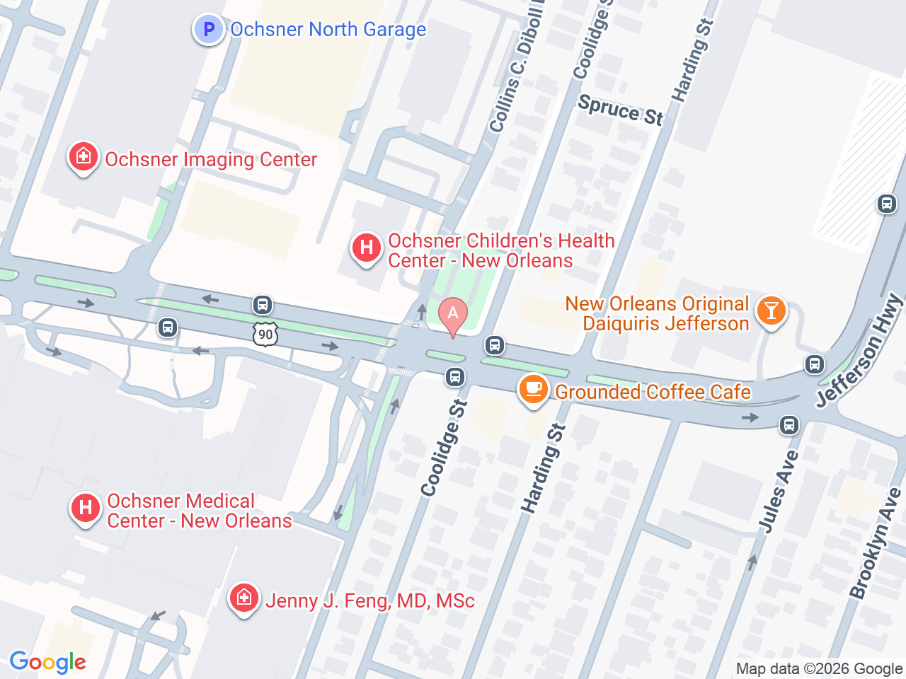 Map of Ochsner-affiliated facilities that provide services related to Pediatric Rheumatology