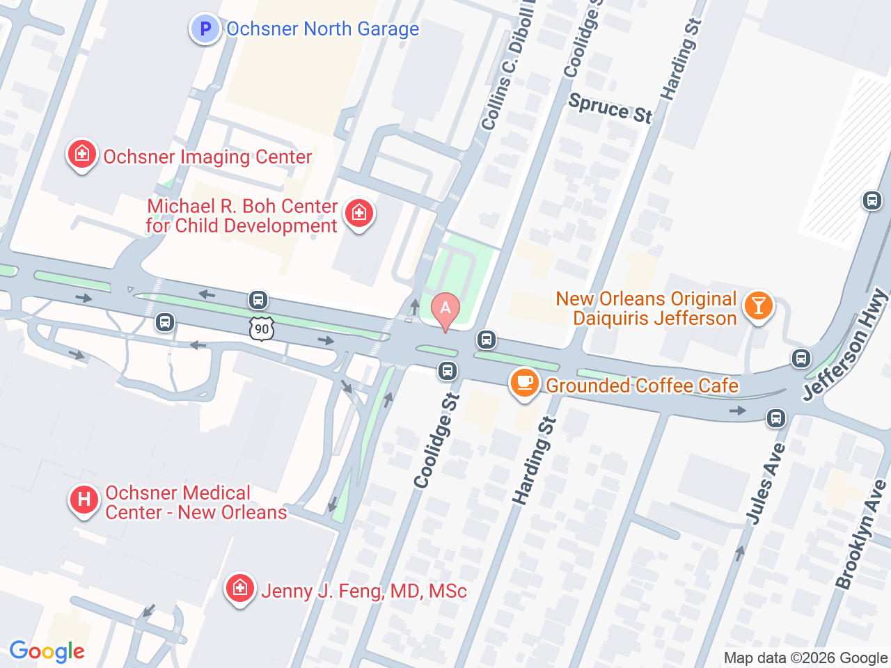 Map of Ochsner-affiliated facilities that provide services related to Pediatric Rheumatology