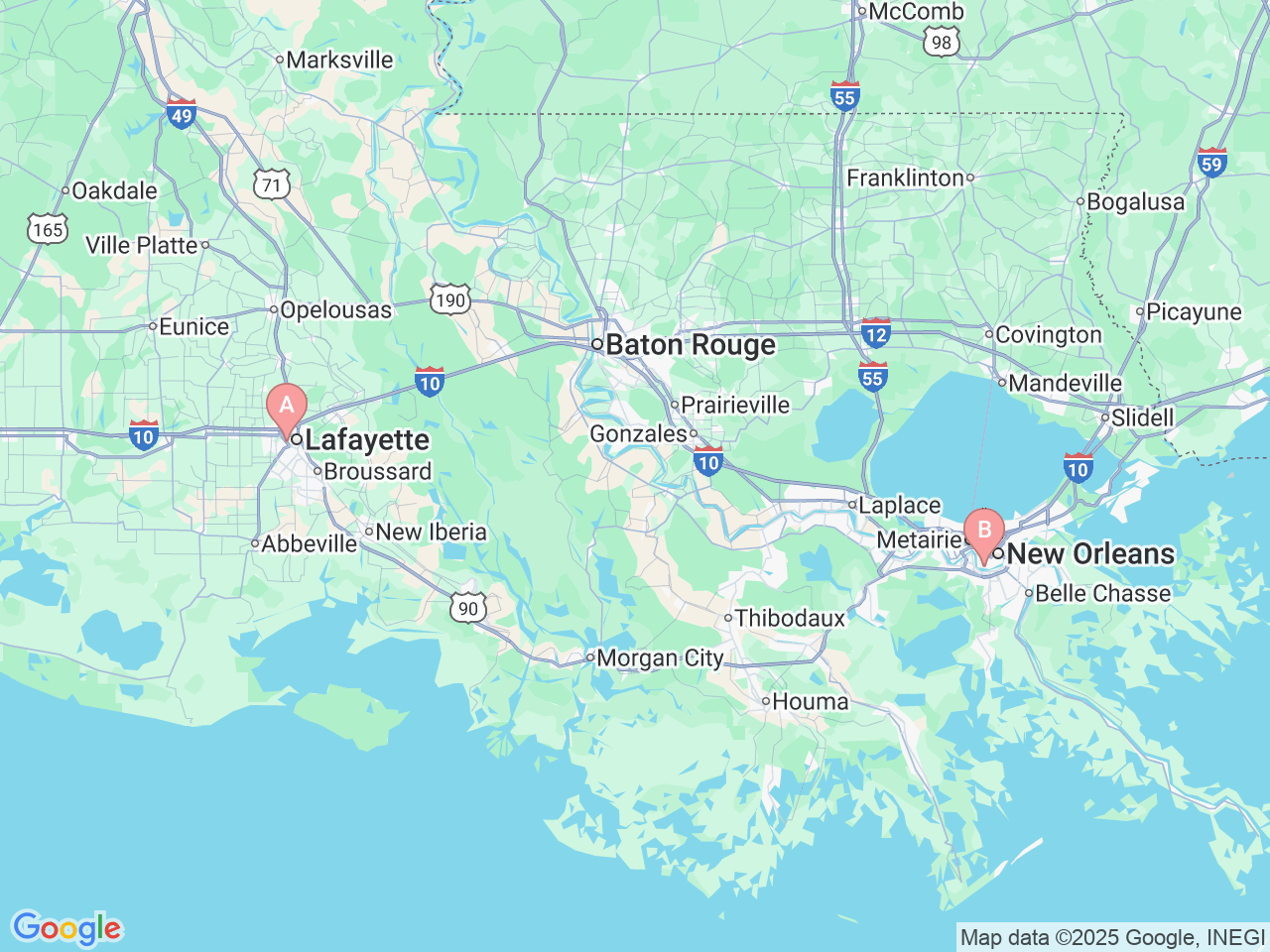 Map of Ochsner-affiliated facilities that provide services related to HIV PrEP/Pre-Exposure Prophylaxis