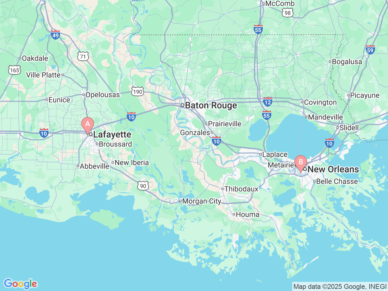 Map of Ochsner-affiliated facilities that provide services related to HIV PrEP/Pre-Exposure Prophylaxis