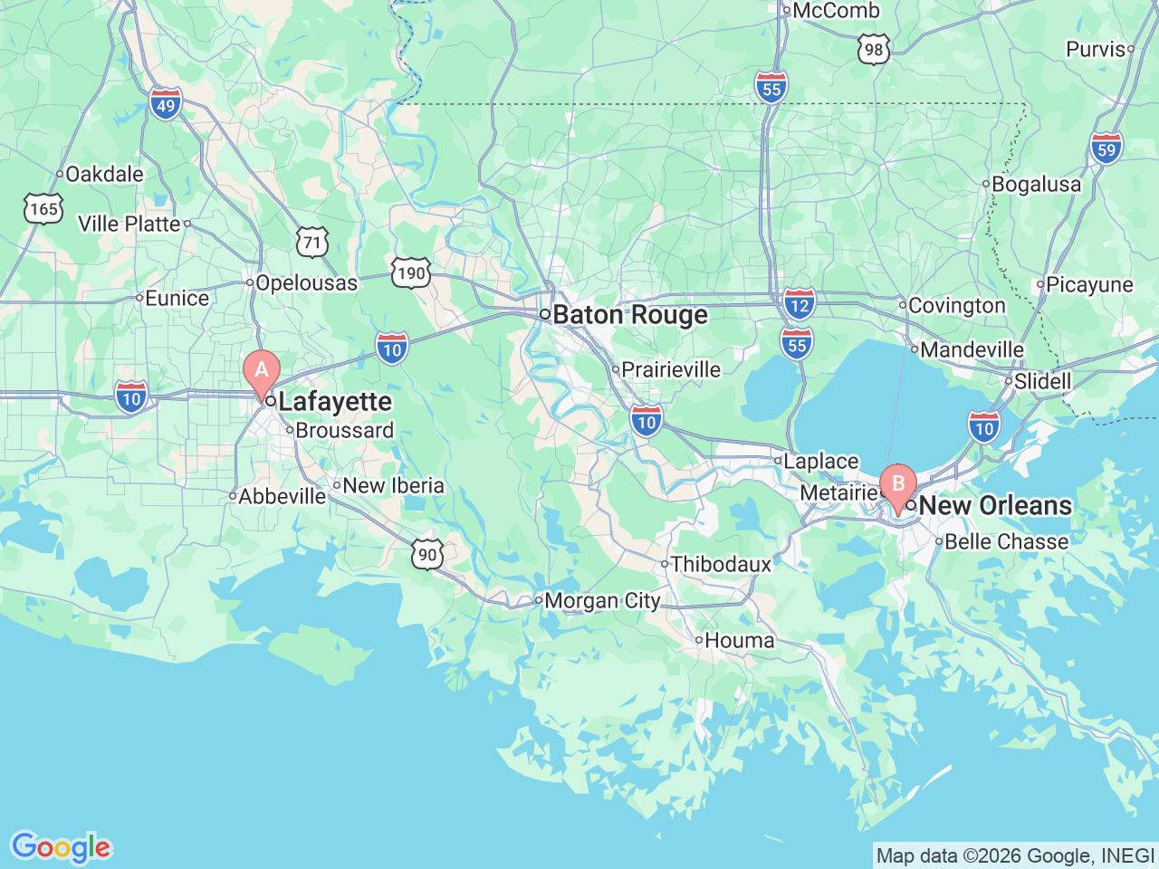 Map of Ochsner-affiliated facilities that provide services related to HIV PrEP/Pre-Exposure Prophylaxis