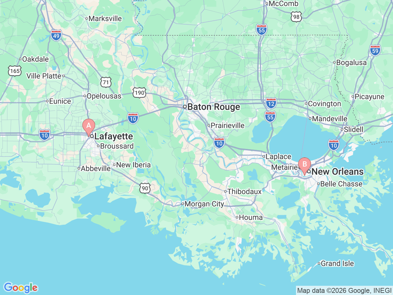 Map of Ochsner-affiliated facilities that provide services related to HIV PrEP/Pre-Exposure Prophylaxis