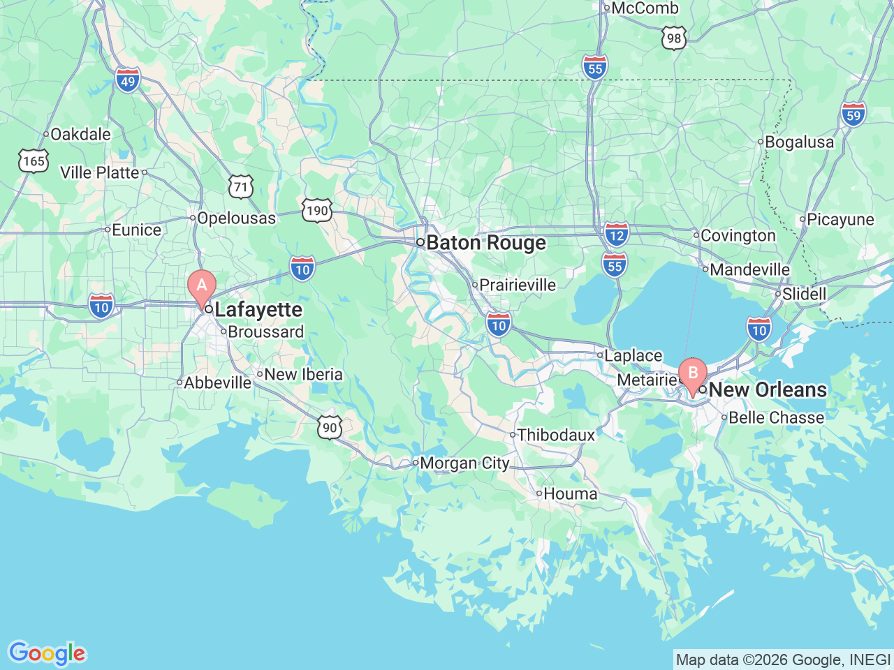 Map of Ochsner-affiliated facilities that provide services related to HIV PrEP/Pre-Exposure Prophylaxis