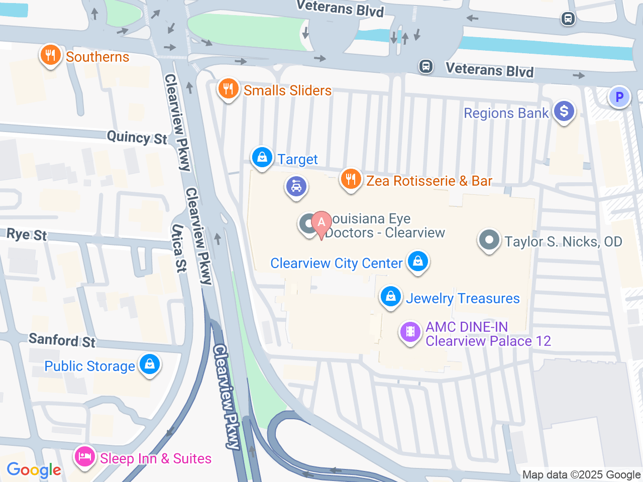 Map of Ochsner-affiliated facilities that provide services related to Rhinology