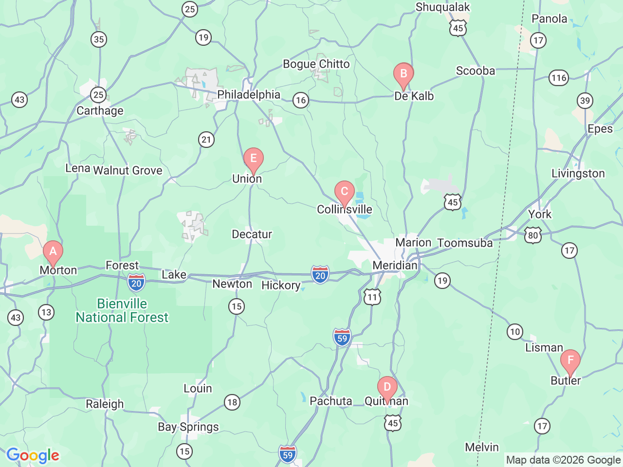 Map of Ochsner-affiliated facilities that provide services related to Senior Care