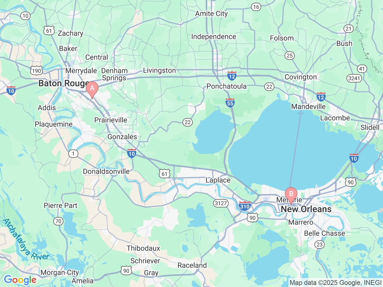 Map of Ochsner-affiliated facilities that provide services related to Ochsner Specialty Pharmacy