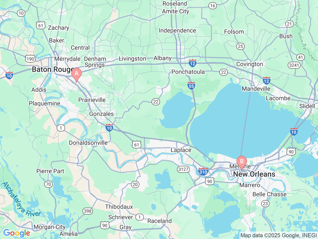 Map of Ochsner-affiliated facilities that provide services related to Ochsner Specialty Pharmacy