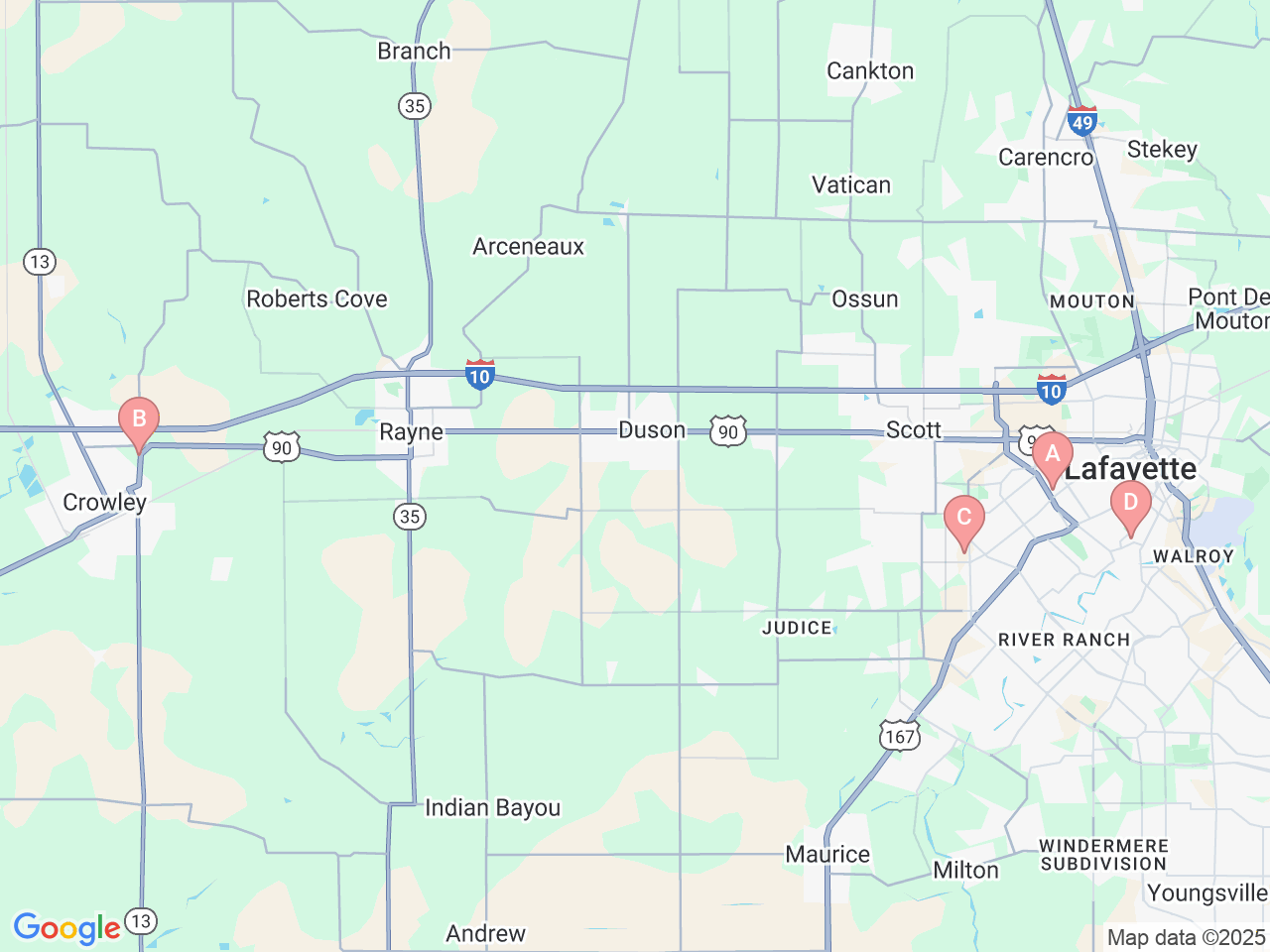 Map of Ochsner-affiliated facilities that provide services related to Orthopedic Trauma and Surgery