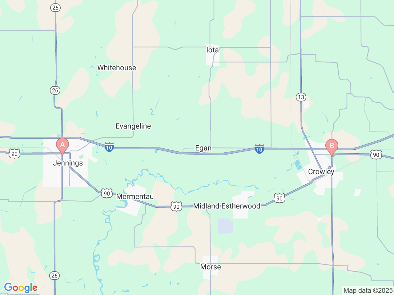 Map of Ochsner-affiliated facilities that provide services related to The Ochsner Center for the Minimally Invasive Treatment of Uterine Fibroids