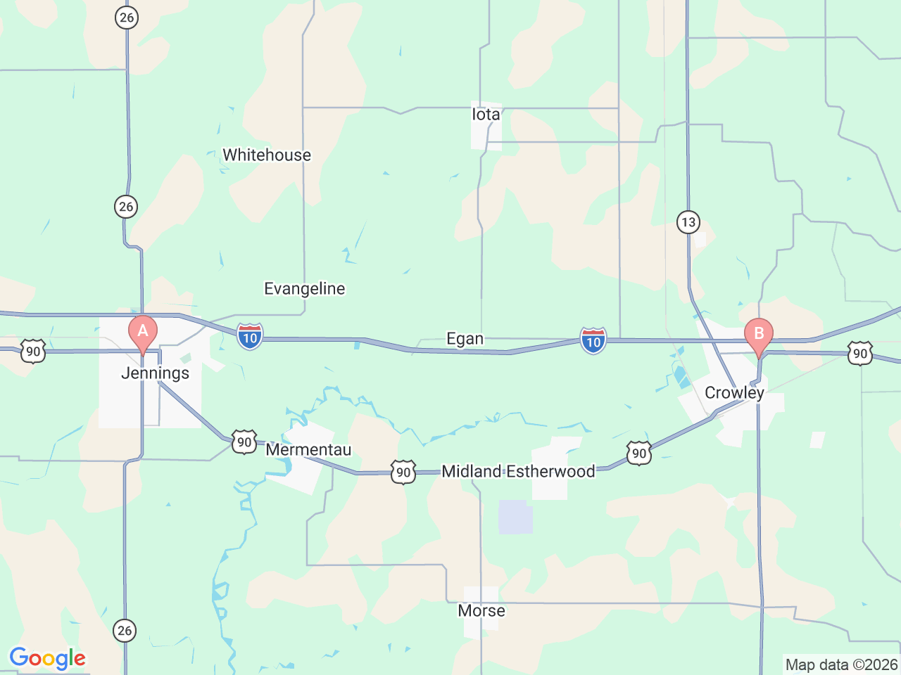 Map of Ochsner-affiliated facilities that provide services related to The Ochsner Center for the Minimally Invasive Treatment of Uterine Fibroids