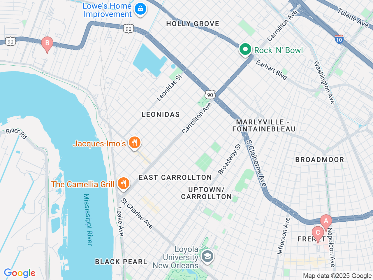 Map of Ochsner-affiliated facilities that provide services related to Women’s Cardiovascular Care